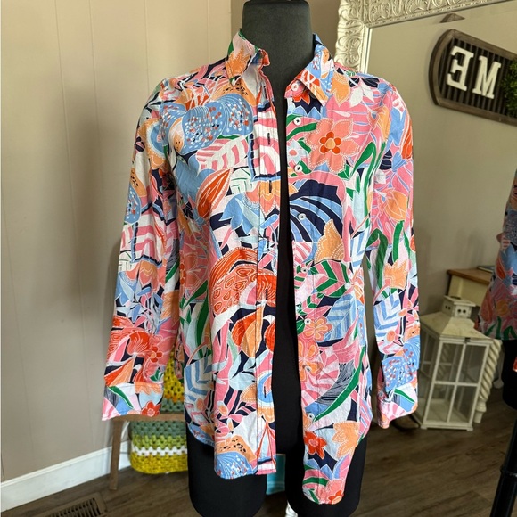 Talbots • Multi Color Abstract Floral Button Down - Picture 2 of 8